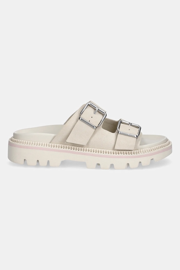 Natikači iz semiša Tommy Jeans DOUBLE STRAP SANDAL SUEDE EN0EN02797 bež SS25