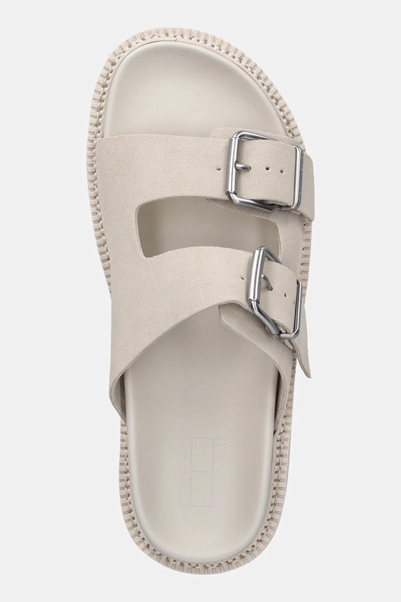 Natikači iz semiša Tommy Jeans DOUBLE STRAP SANDAL SUEDE bež EN0EN02797