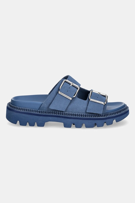 Natikači iz semiša Tommy Jeans DOUBLE STRAP SANDAL SUEDE EN0EN02797 modra SS25