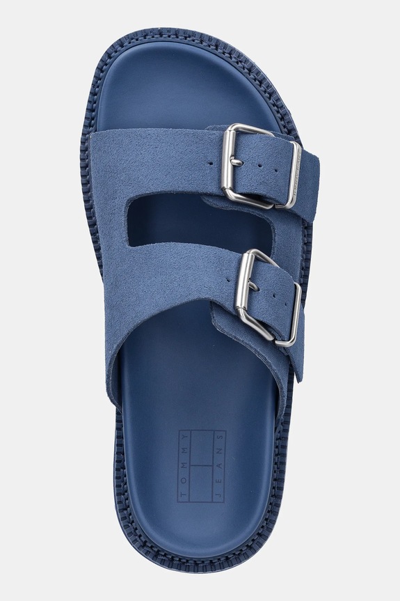 Natikači iz semiša Tommy Jeans DOUBLE STRAP SANDAL SUEDE modra EN0EN02797