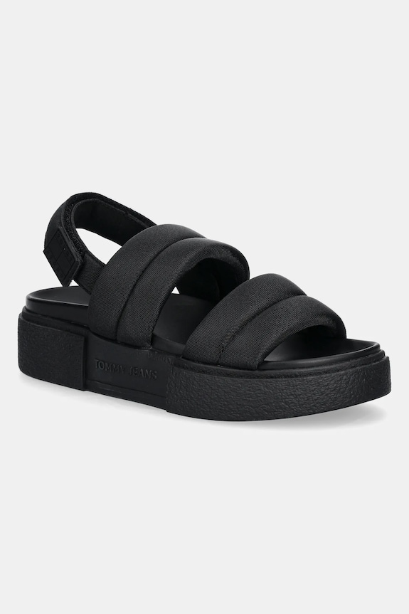 Sandali Tommy Jeans FLATFORM SANDAL Tekstil črna EN0EN02802