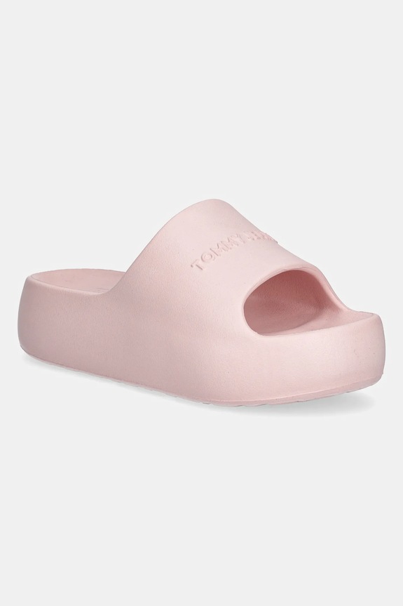 Παντόφλες Tommy Jeans CHUNKY POOL SLIDE ESS ίσια πλατφόρμα ροζ EN0EN02879