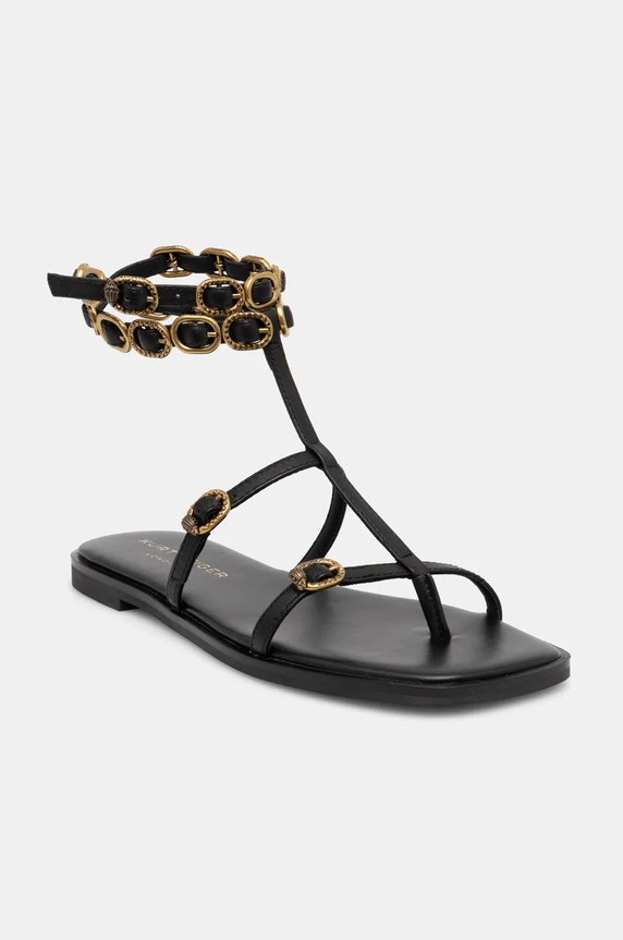Kurt Geiger London sandały skórzane Regent Flat Gladiator płaski czarny 4381000109.BLACK
