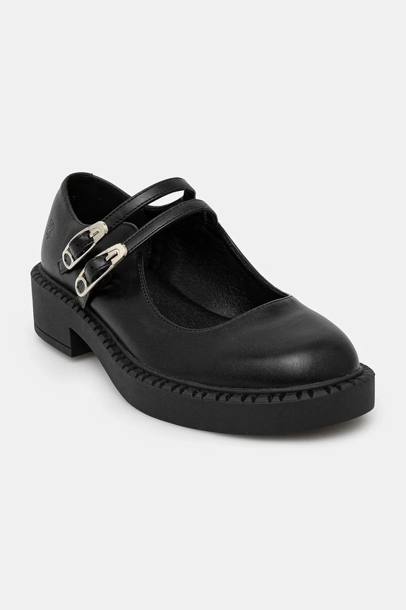 Koi Footwear scarpe Vagar Safety Pin Tale Mary Janes finta pelle fiore nero SWA.22