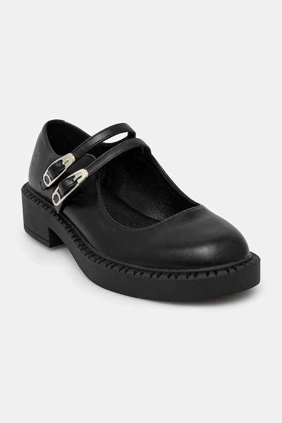 Koi Footwear scarpe Vagar Safety Pin Tale Mary Janes finta pelle fiore nero SWA.22