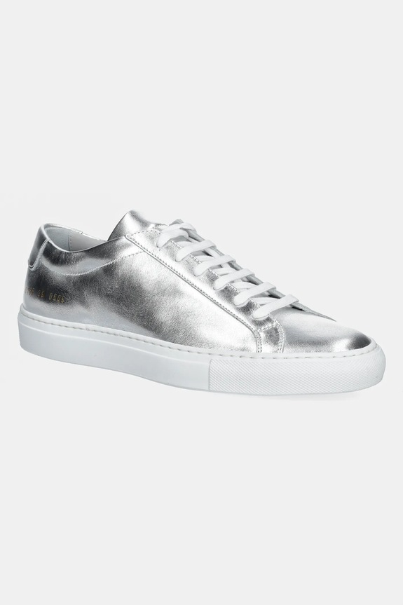 Kožené tenisky Common Projects Achilles Shiny plochá strieborná 6185.0509