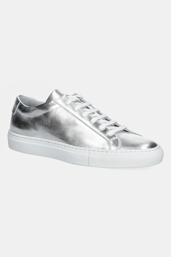 Kožené tenisky Common Projects Achilles Shiny plochá strieborná 6185.0509