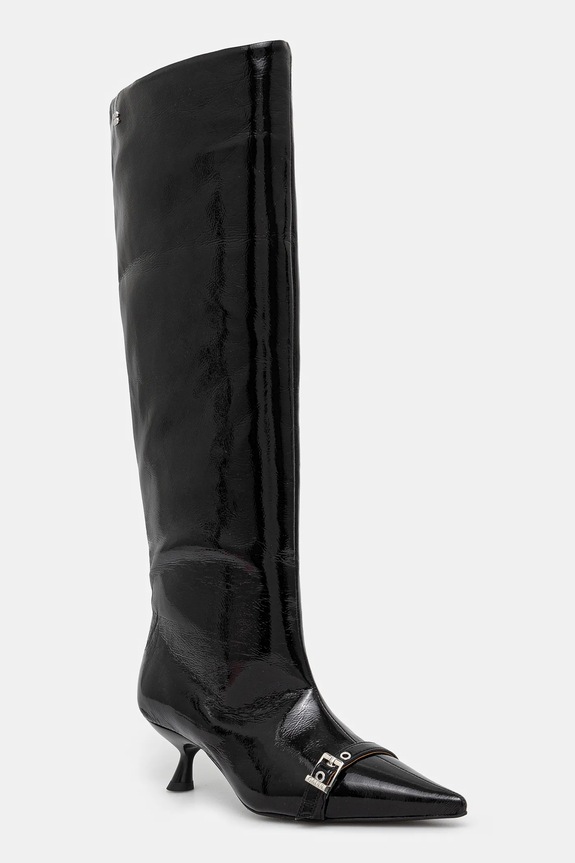 GANNI kozaki Eyelets Slouchy High Shaft Boot Naplack nieocieplane czarny S2835