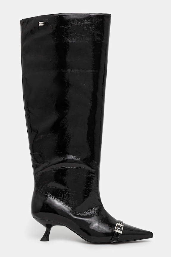 GANNI kozaki Eyelets Slouchy High Shaft Boot Naplack S2835 czarny SS25