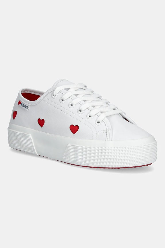 Πάνινα παπούτσια Superga PLATFORM HEARTS VEGAN MAT φλατ λευκό S8137HW.AB7