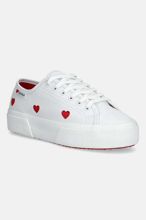 Πάνινα παπούτσια Superga PLATFORM HEARTS VEGAN MAT φλατ λευκό S8137HW.AB7