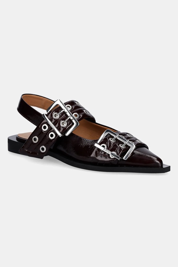 GANNI baleriny Feminine Buckle Ballerina odkryta pięta bordowy S3086