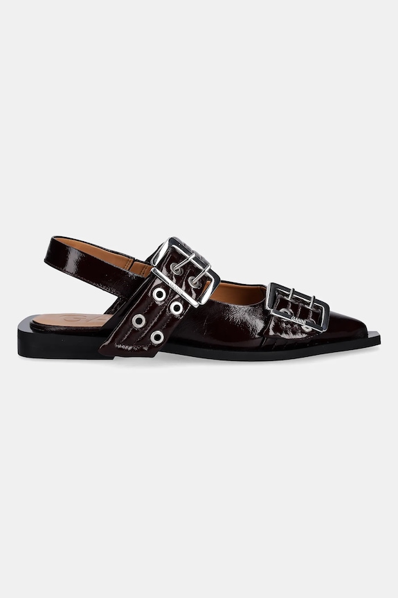 GANNI baleriny Feminine Buckle Ballerina S3086 bordowy SS25