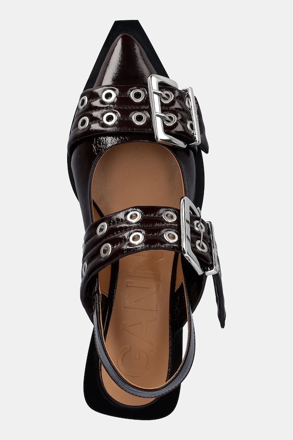 GANNI baleriny Feminine Buckle Ballerina bordowy S3086