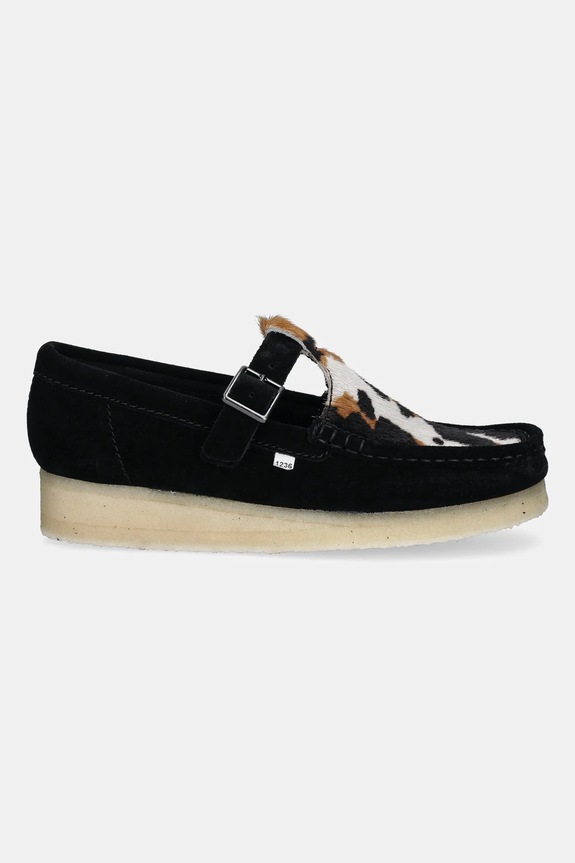 Замшеві мокасини Clarks Originals Wallabee T Bar 26180686 чорний SS25