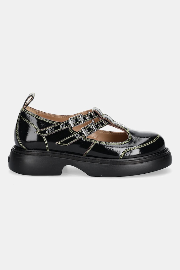 GANNI baleriny skórzane Everyday Butterfly Mary Jane Naplack S2928 czarny SS25