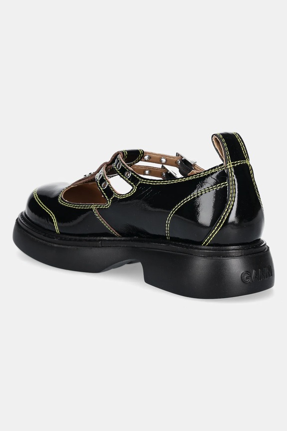 Obuwie GANNI baleriny skórzane Everyday Butterfly Mary Jane Naplack S2928 czarny