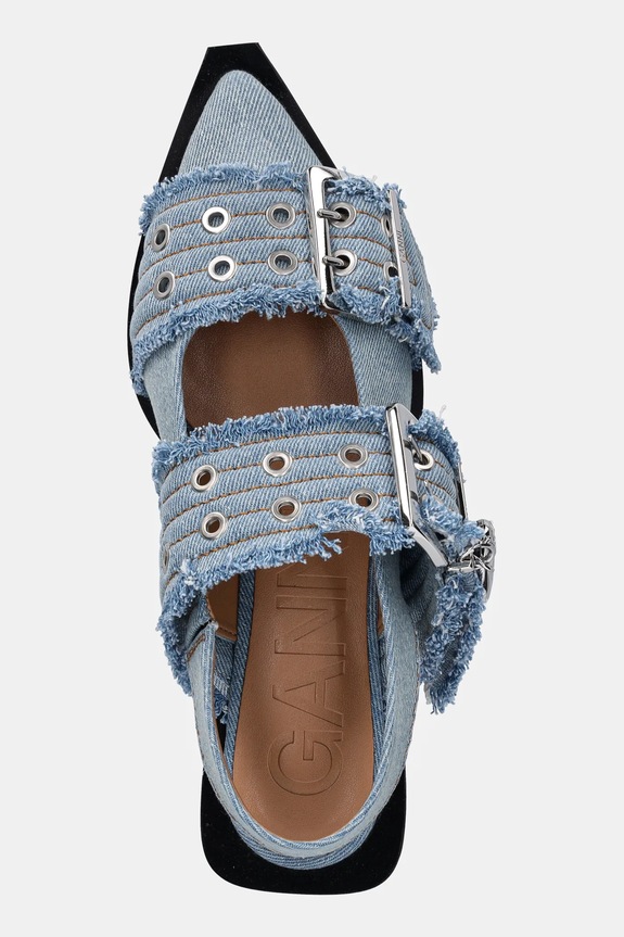 GANNI baleriny Feminine Buckle Ballerina Charms Denim niebieski S2939