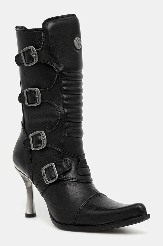 Кожаные полусапожки New Rock Crust Negro, Malicia Negro Tacon Caribe Acero без утепления чёрный M.9373N.C1