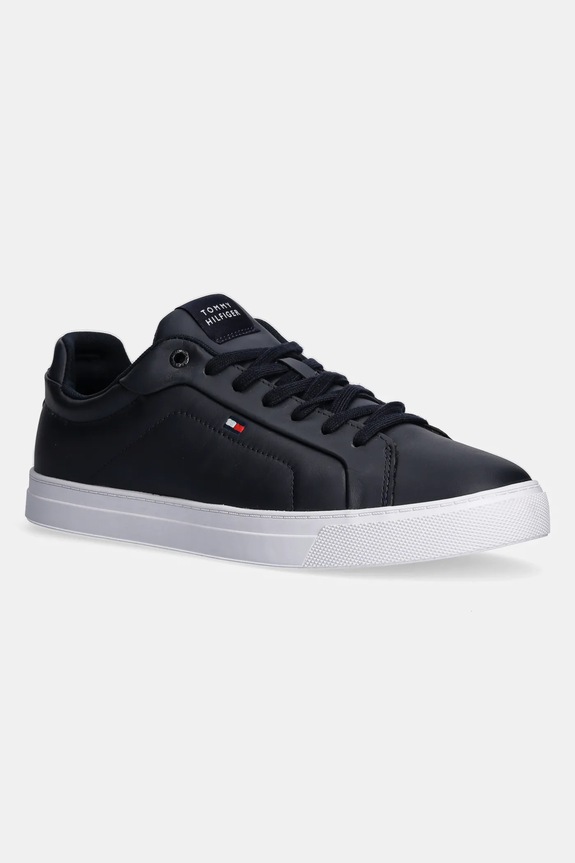 Kožené sneakers boty Tommy Hilfiger ICON COURT LTH FLAG ESS nízký námořnická modř FM0FM05317