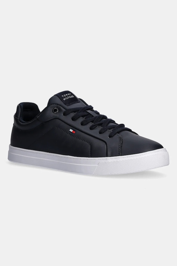 Kožené sneakers boty Tommy Hilfiger ICON COURT LTH FLAG ESS nízký námořnická modř FM0FM05317