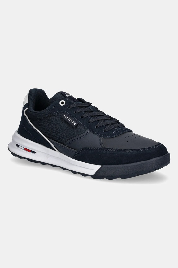Kožené tenisky Tommy Hilfiger RETRO RUNNER MIX RWB semišová koža tmavomodrá FM0FM05371