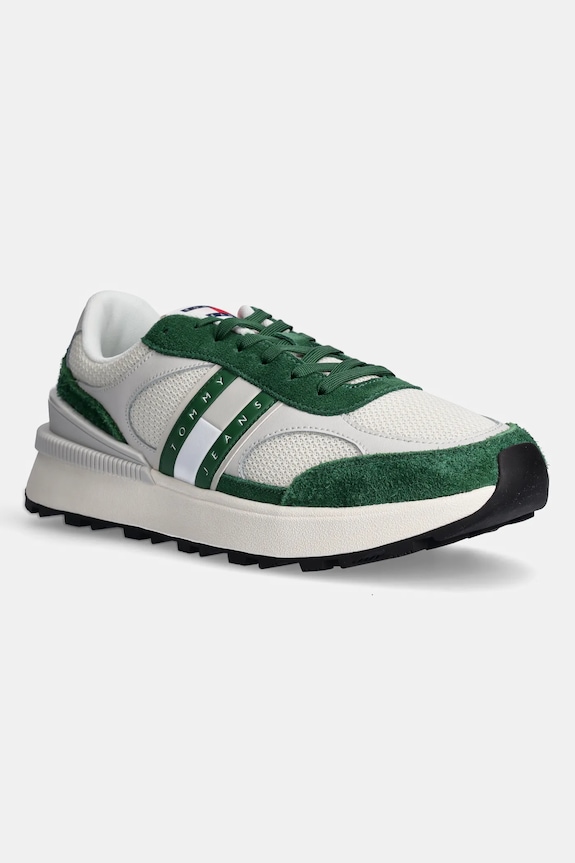 Tenisky Tommy Jeans TJM TECHNICAL RUNNER ESS semišová koža zelená EM0EM01537