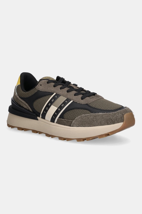 Tenisice Tommy Jeans TJM TECHNICAL RUNNER ESS brušena koža zelena EM0EM01537