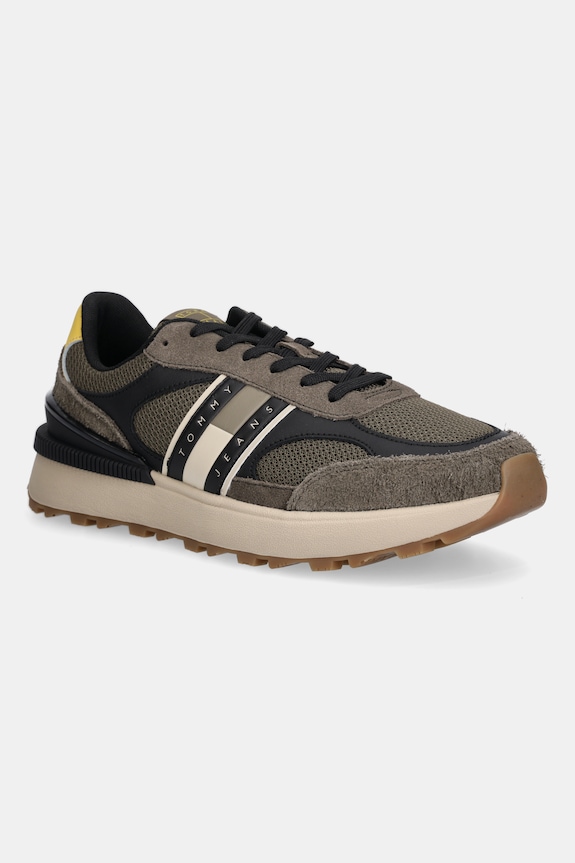 Tenisice Tommy Jeans TJM TECHNICAL RUNNER ESS brušena koža zelena EM0EM01537