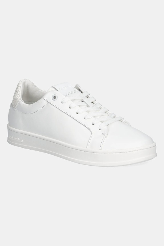 Calvin Klein sneakersy skórzane LOW TOP LACE UP WOVEN niska biały HM0HM01767