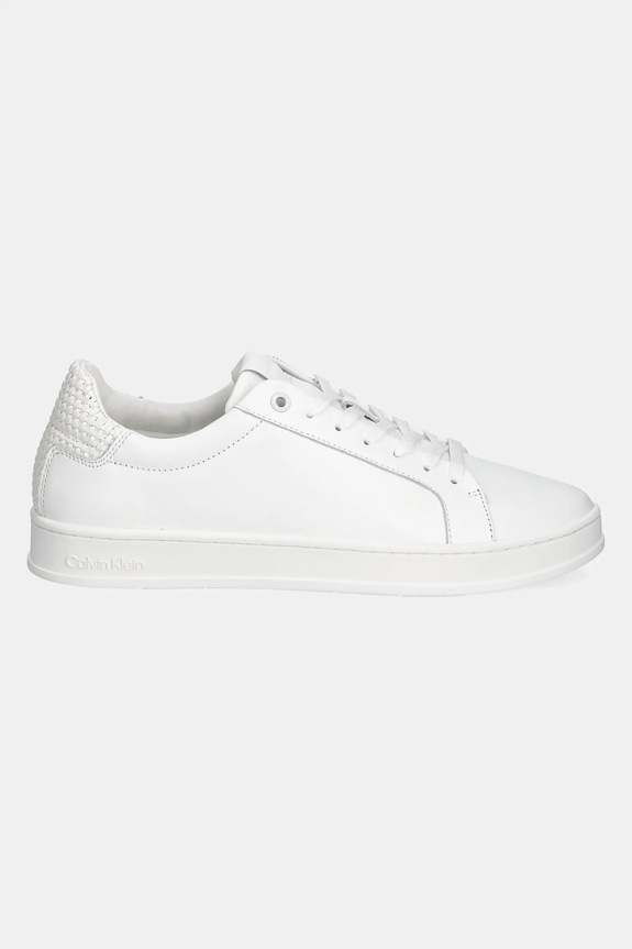 Calvin Klein sneakersy skórzane LOW TOP LACE UP WOVEN HM0HM01767 biały SS25
