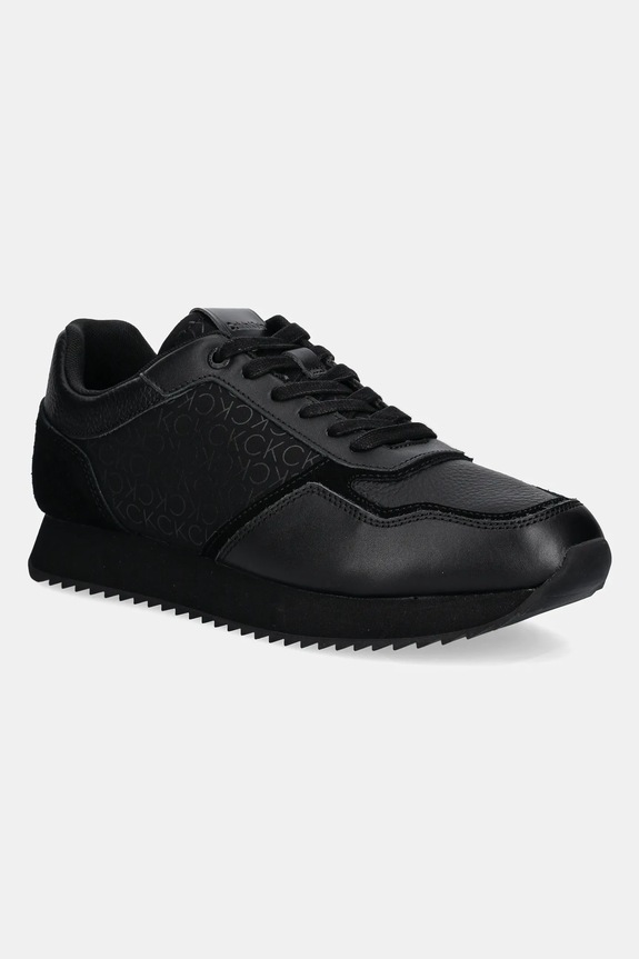 Kožené sneakers boty Calvin Klein LOW TOP LACE UP MONO semišová kůže černá HM0HM01664