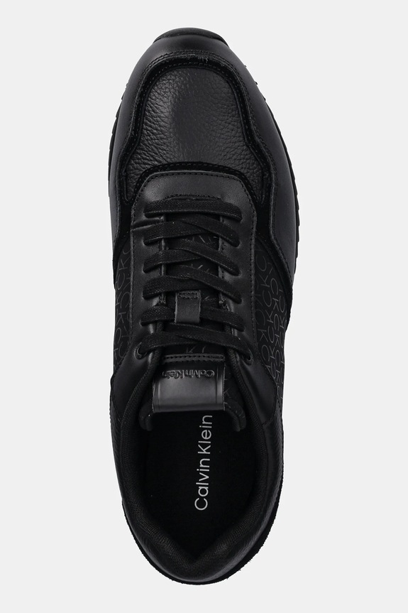 Kožené sneakers boty Calvin Klein LOW TOP LACE UP MONO černá HM0HM01664