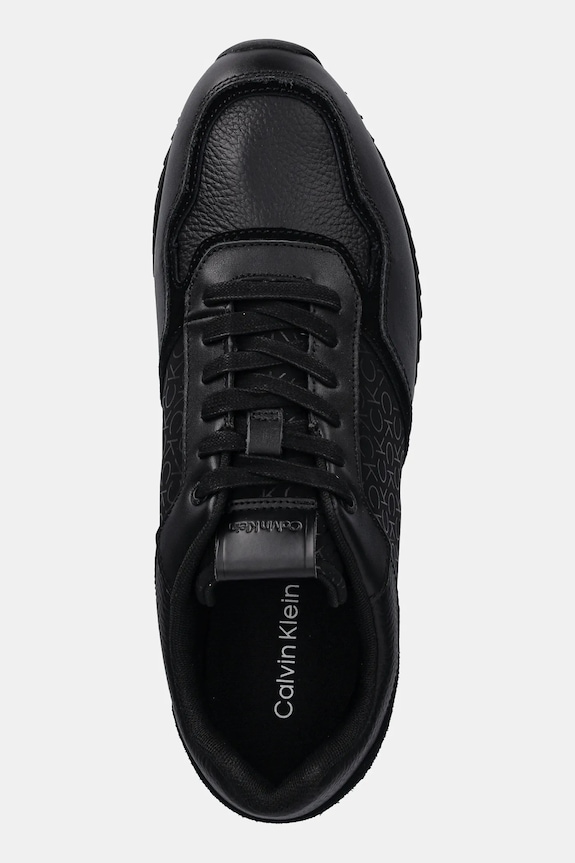 Kožené sneakers boty Calvin Klein LOW TOP LACE UP MONO černá HM0HM01664
