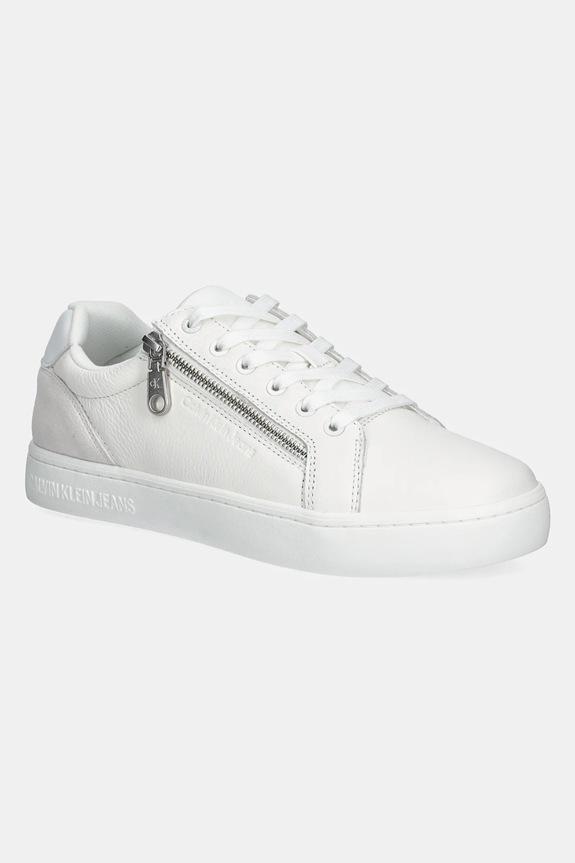 Kožne tenisice Calvin Klein Jeans CLASSIC CUPSOLE ZIP LOW IN niska bijela YM0YM01254