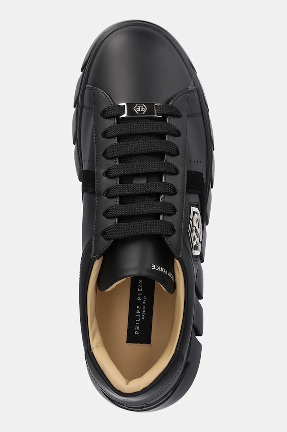 Philipp Plein sneakers din piele Nappa Lo-Top Hexagon negru USC0698.PLE075N.0202