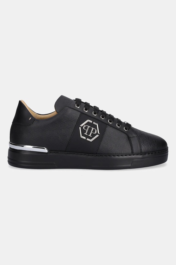 Philipp Plein sneakersy skórzane Lo-Top Monogram USC0768.PLE005N.0202 czarny SS25