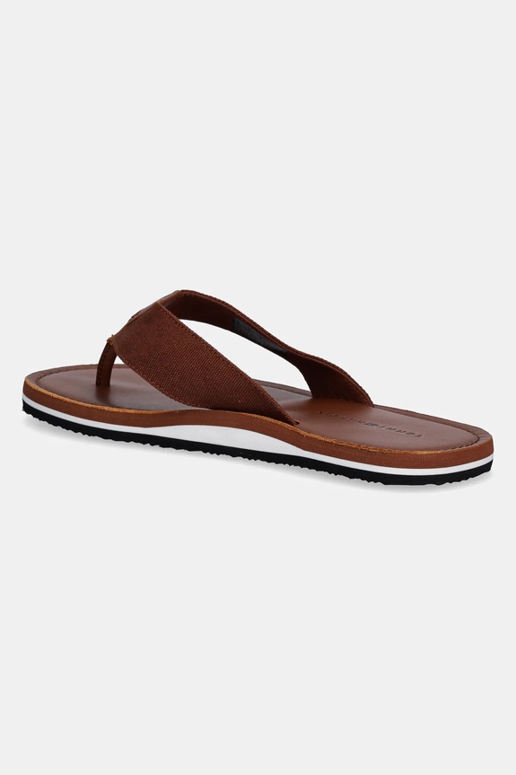 Încălțăminte Tommy Hilfiger slapi HILFIGER LEATHER BEACH SANDAL FM0FM05442 maro