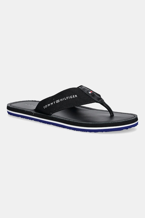 Žabky Tommy Hilfiger HILFIGER LEATHER BEACH SANDAL černá FM0FM05442
