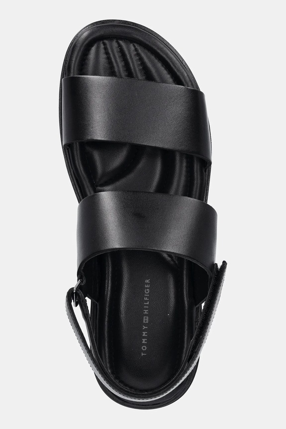 Tommy Hilfiger bőr szandál PREMIUM HILFIGER STRAPPY LH SAND fekete FM0FM05356