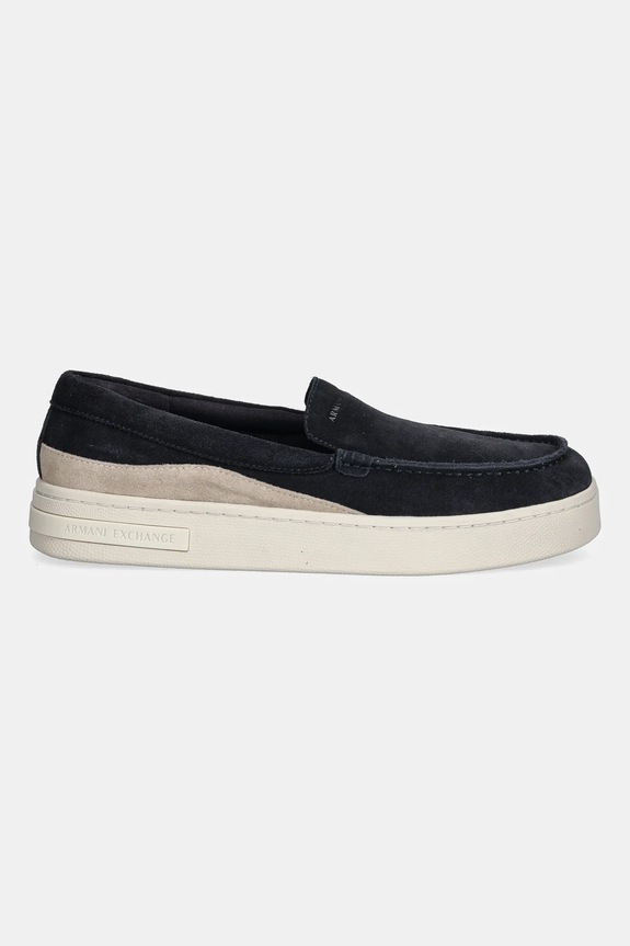 Armani Exchange mokasyny skórzane XUY011.XV868.U645 granatowy SS25