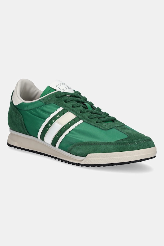 Tenisky Tommy Jeans RETRO RUNNER CLEATED semišová koža zelená EM0EM01527