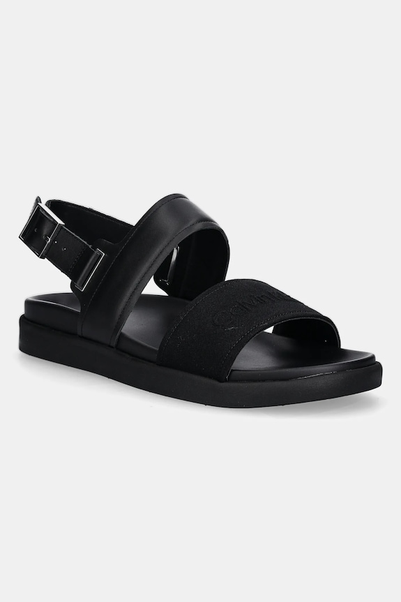 Calvin Klein sandali BACK STRAP W/ BUCKLE LOGO pelle fiore nero HM0HM01742