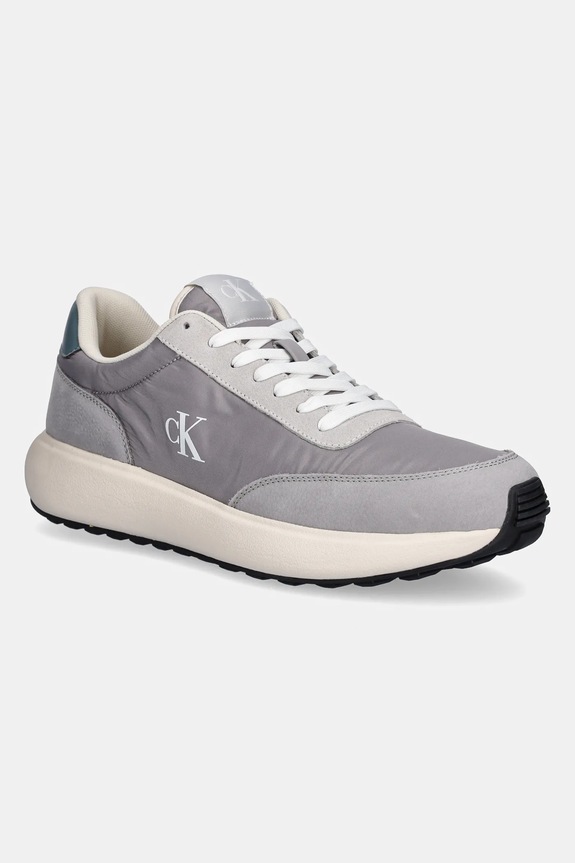 Superge Calvin Klein Jeans ATHLEISURE RUNNER LACEUP MIX Semiš siva YM0YM01195
