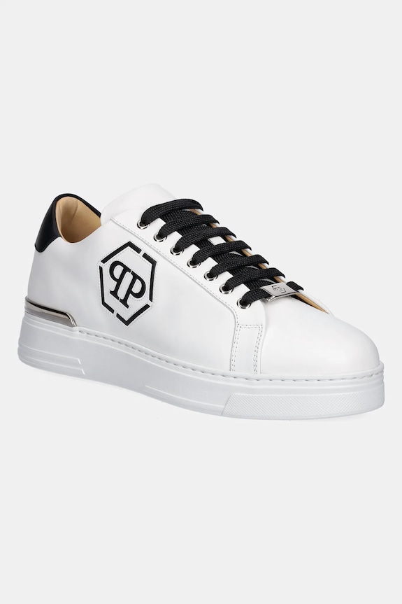 Kožené tenisky Philipp Plein Nappa Lo-Top Hexagon platforma biela USC0692.PLE075N.02