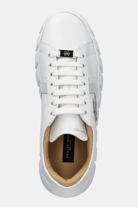 Kožené tenisky Philipp Plein Nappa Lo-Top Hexagon biela USC0698.PLE075N.01