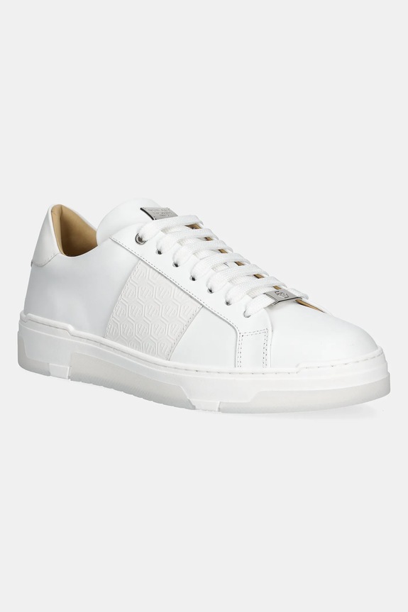 Kožené tenisky Philipp Plein Lo-Top Monogram plochá biela USC0706.PLE005N.01