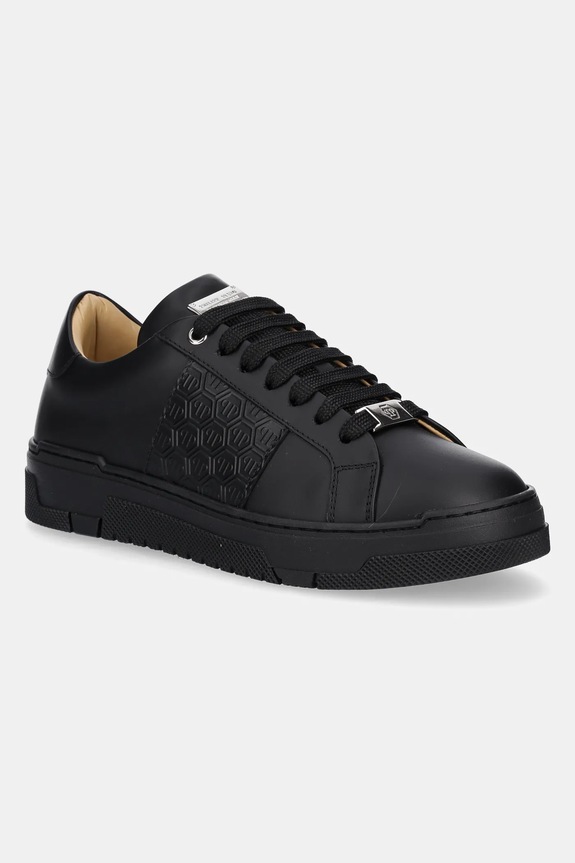 Kožené tenisky Philipp Plein Lo-Top Monogram plochá čierna USC0706.PLE005N.0202