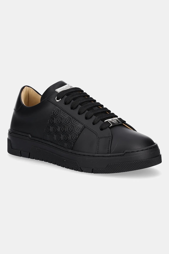 Kožené tenisky Philipp Plein Lo-Top Monogram plochá čierna USC0706.PLE005N.0202