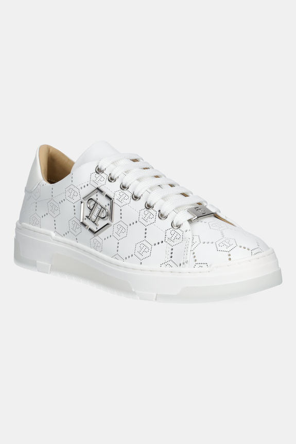 Kožne tenisice Philipp Plein Lo-Top Monogram ravni bijela USC0770.PLE010N.01
